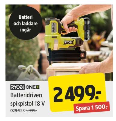 Ryobi ONE+ Batteridriven spikpistol 18 V