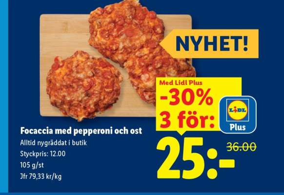 Focaccia med pepperoni och ost