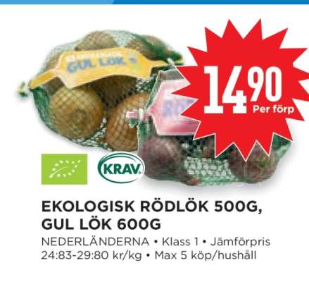 Ekologisk Rödlök 500g, Gul Lök 600g