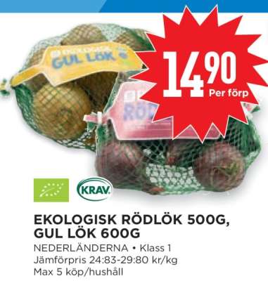EKOLGISK RÖDLÖK 500G, GUL LÖK 600G