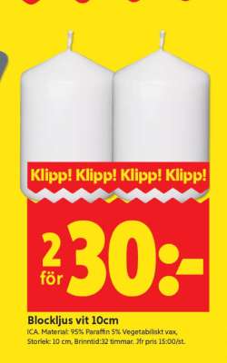 Blockljus vit 10cm