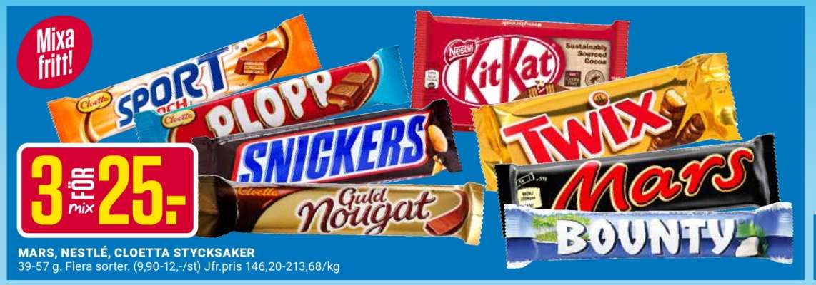 MARS, NESTLÉ, CLOETTA STYCKSAKER