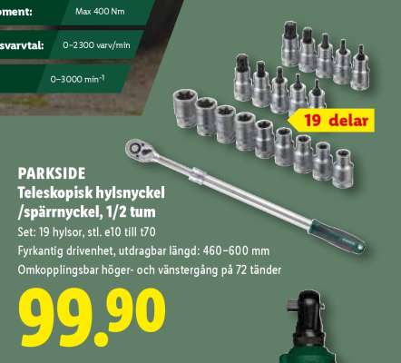 PARKSIDE Teleskopisk hylsnyckel /spärrnyckel, 1/2 tum